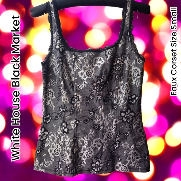 White House Black Market Tops - White House Black Market Size Small Faux Corset Floral Lace Trim Tank